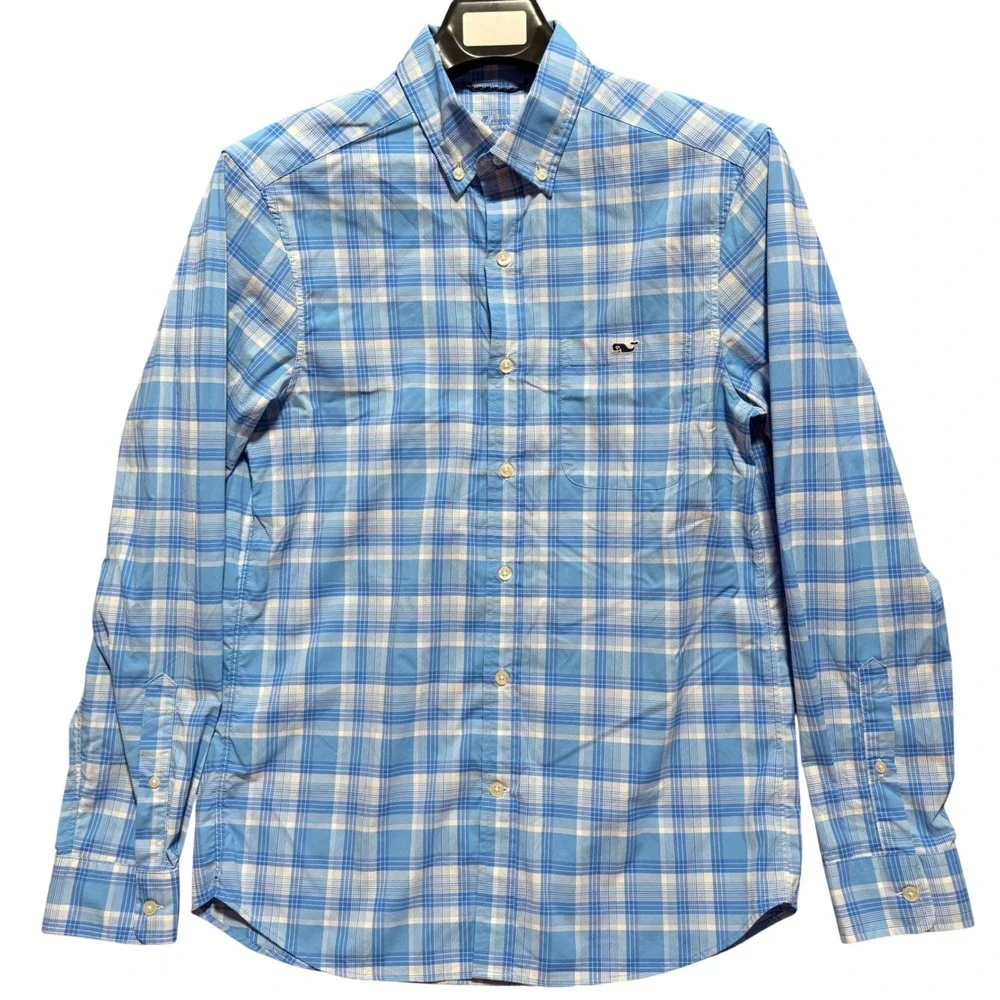 Vineyard Vines Shirt On The Go Small Plaid Button Down‎ Shirt Blue Performance